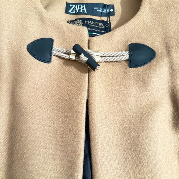 ZARA Manteco Wool Toggle Cape Jacket Coat Camel Brown Swingy Pockets small - Picture 7 of 10